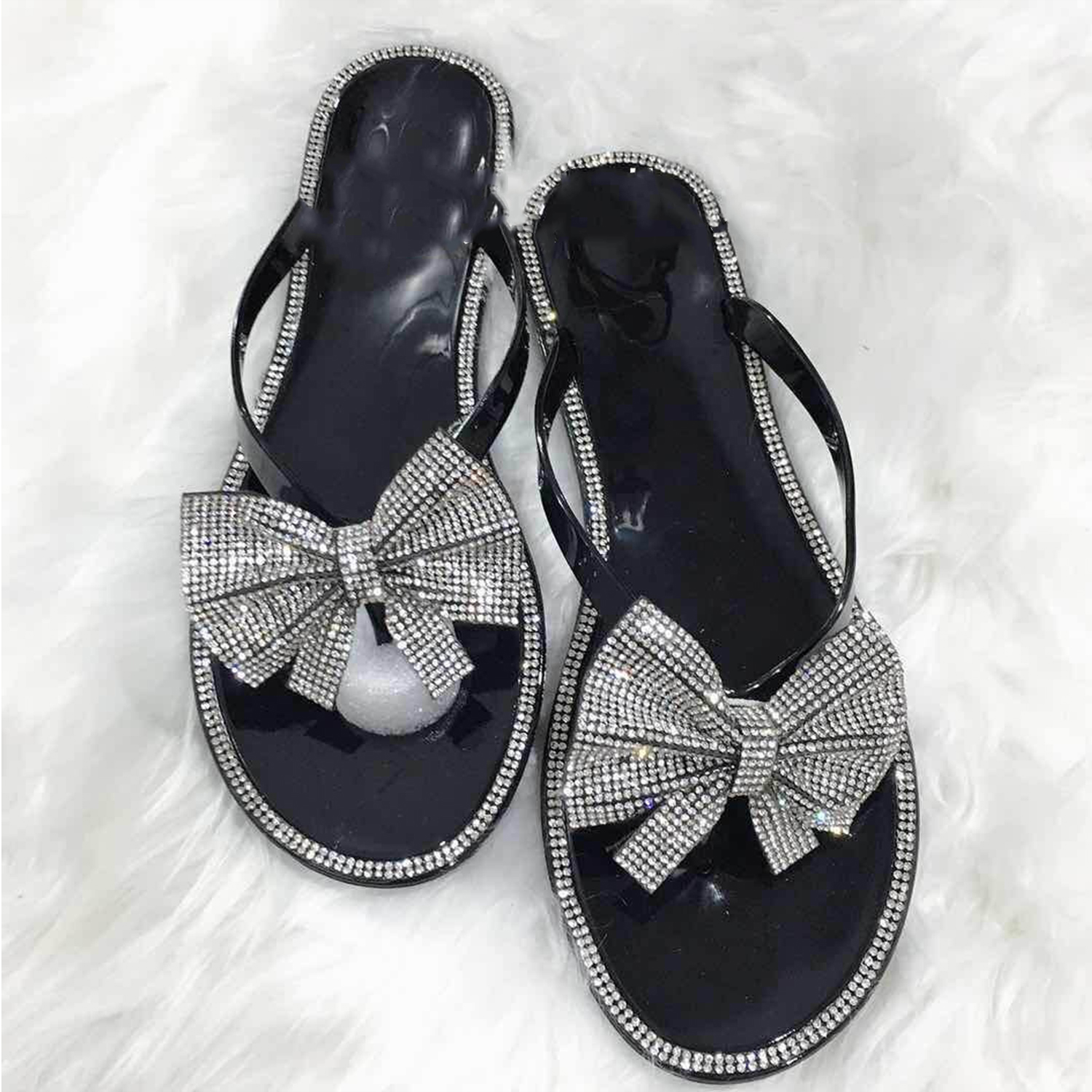 Загварын эмэгтэй Rhinestone Diamond гялалзсан Bling зуны зөөлөн хавтгай шаахай эрвээхэй зангилаа эрвээхэй гулсуур гулсуур гутал
